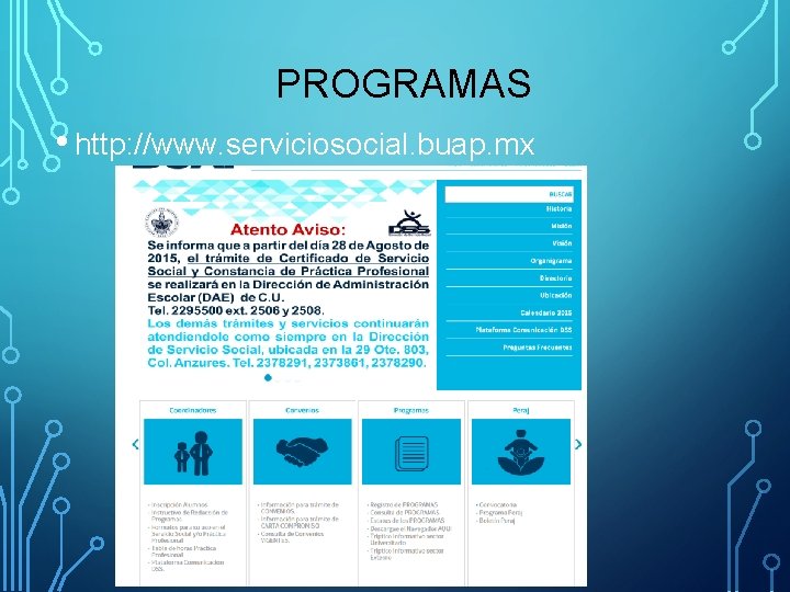 PROGRAMAS • http: //www. serviciosocial. buap. mx 