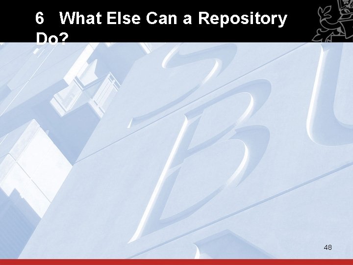 6 What Else Can a Repository Do? 48 