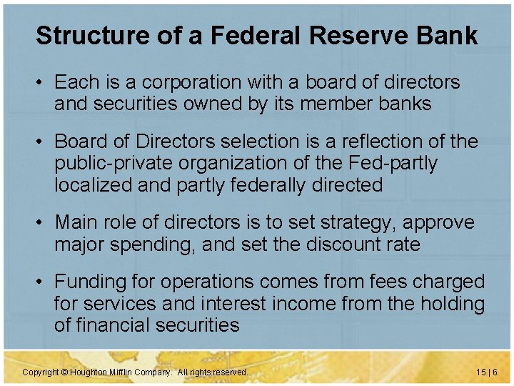 Structure of a Federal Reserve Bank • Each is a corporation with a board Structure of a Federal Reserve Bank • Each is a corporation with a board