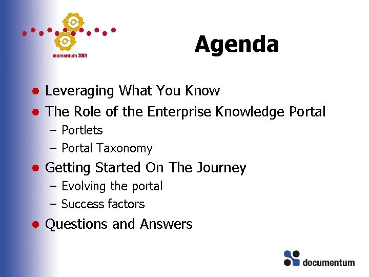 Agenda Leveraging What You Know l The Role of the Enterprise Knowledge Portal l