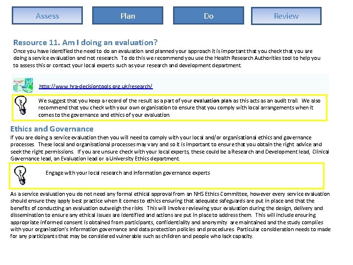 Assess Plan Do Review Resource 11. Am I doing an evaluation? Once you have