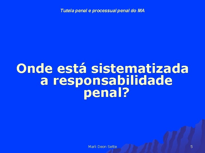 Tutela penal e processual penal do MA Onde está sistematizada a responsabilidade penal? Marli