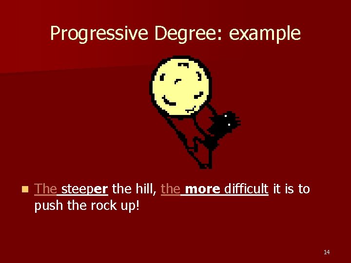 Progressive Degree: example n The steeper the hill, the more difficult it is to