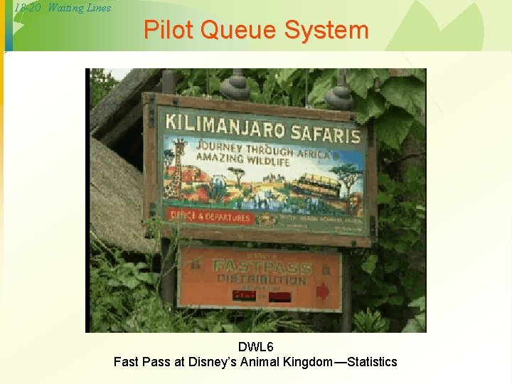 18 -20 Waiting Lines Pilot Queue System DWL 6 Fast Pass at Disney’s Animal