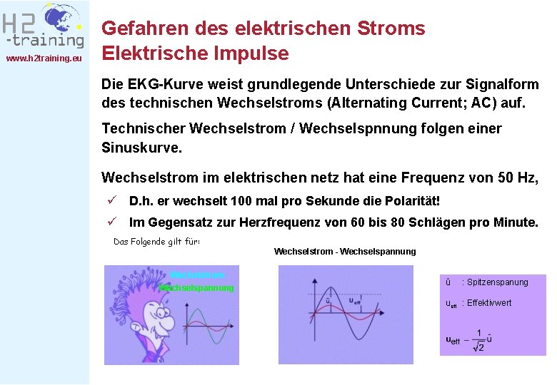 www. h 2 training. eu Gefahren des elektrischen Stroms Elektrische Impulse Die EKG-Kurve weist