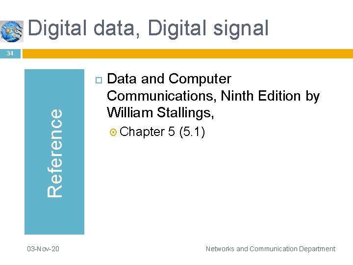 Digital data, Digital signal 34 Reference 03 -Nov-20 Data and Computer Communications, Ninth Edition