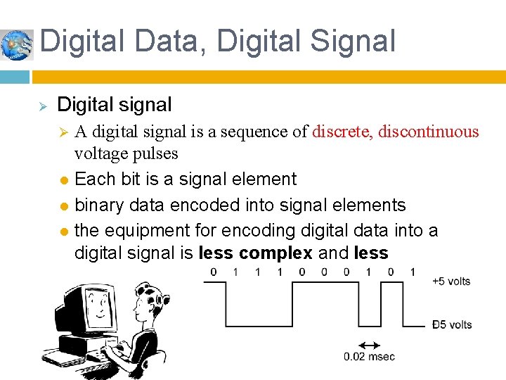 Digital Data, Digital Signal Ø Digital signal A digital signal is a sequence of