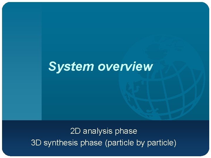 System overview 2 D analysis phase 3 D synthesis phase (particle by particle) 