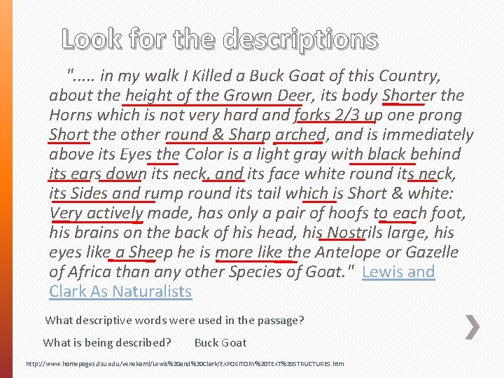 Look for the descriptions ". . . in my walk I Killed a Buck