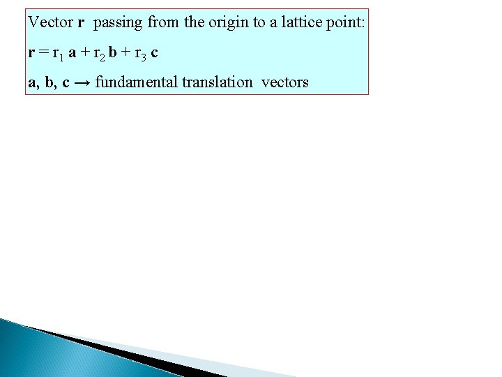 Vector r passing from the origin to a lattice point: r = r 1