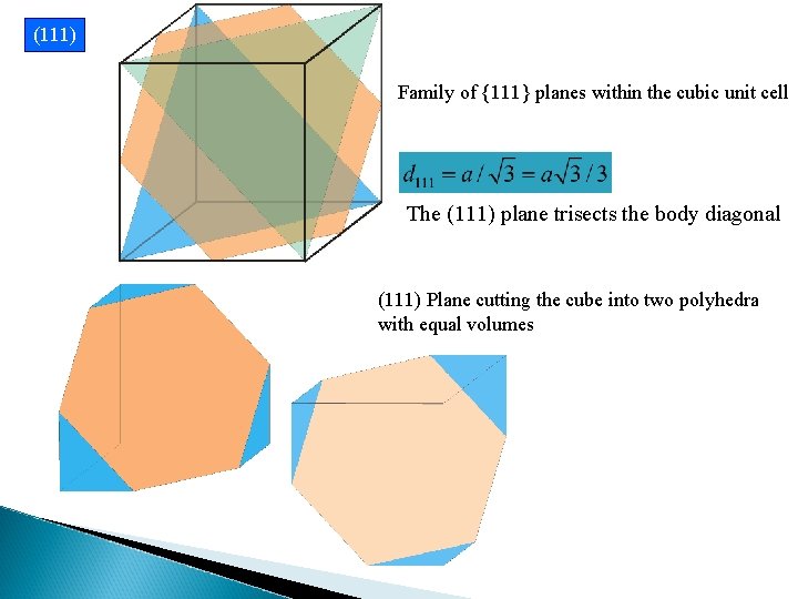 (111) Family of {111} planes within the cubic unit cell The (111) plane trisects