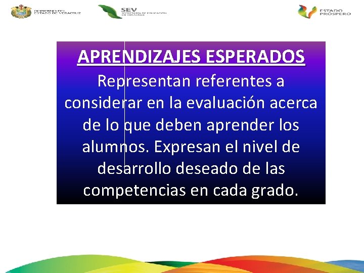 APRENDIZAJES ESPERADOS Representan referentes a considerar en la evaluación acerca de lo que deben