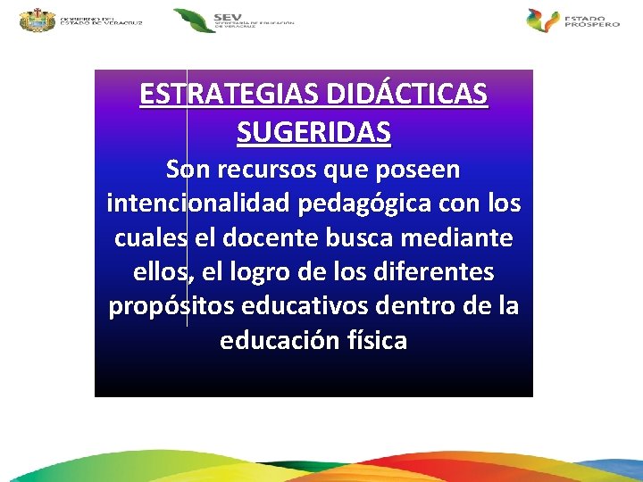 ESTRATEGIAS DIDÁCTICAS SUGERIDAS Son recursos que poseen intencionalidad pedagógica con los cuales el docente