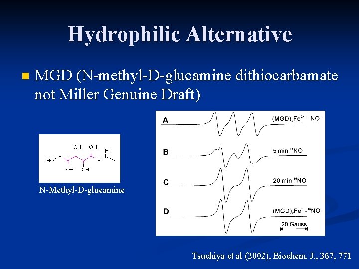 Hydrophilic Alternative n MGD (N-methyl-D-glucamine dithiocarbamate not Miller Genuine Draft) N-Methyl-D-glucamine Tsuchiya et al