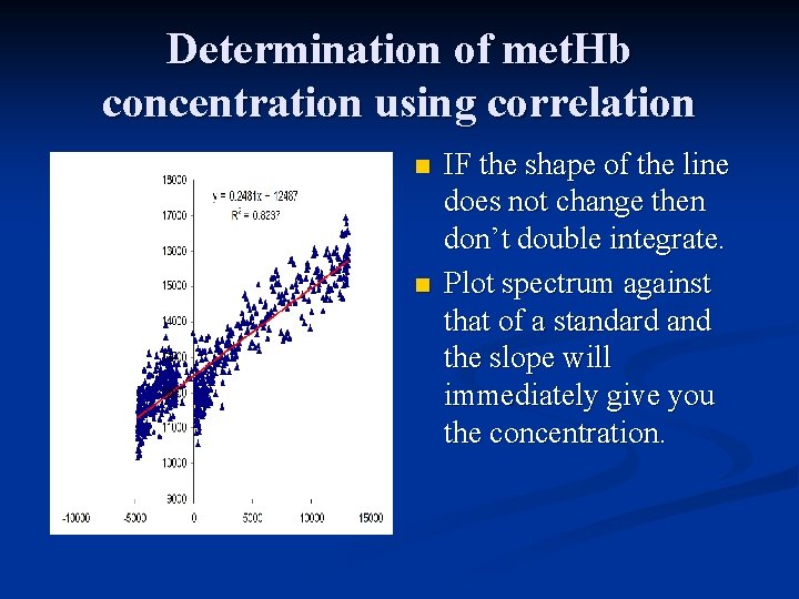 Determination of met. Hb concentration using correlation n n IF the shape of the