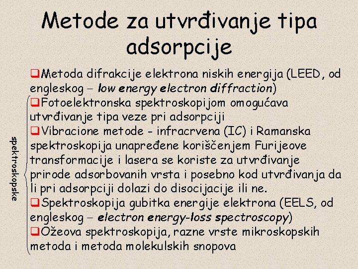 Metode za utvrđivanje tipa adsorpcije spektroskopske q. Metoda difrakcije elektrona niskih energija (LEED, od
