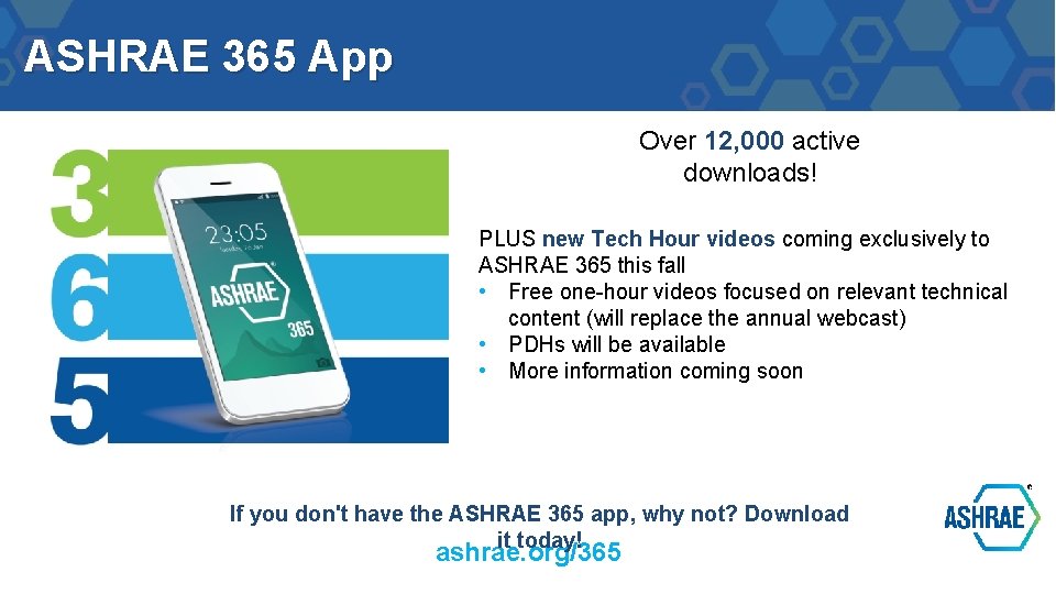 ASHRAE 365 App Over 12, 000 active downloads! PLUS new Tech Hour videos coming