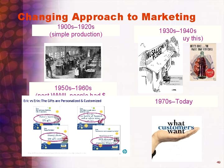 Changing Approach to Marketing 1900 s– 1920 s (simple production) 1950 s– 1960 s Changing Approach to Marketing 1900 s– 1920 s (simple production) 1950 s– 1960 s