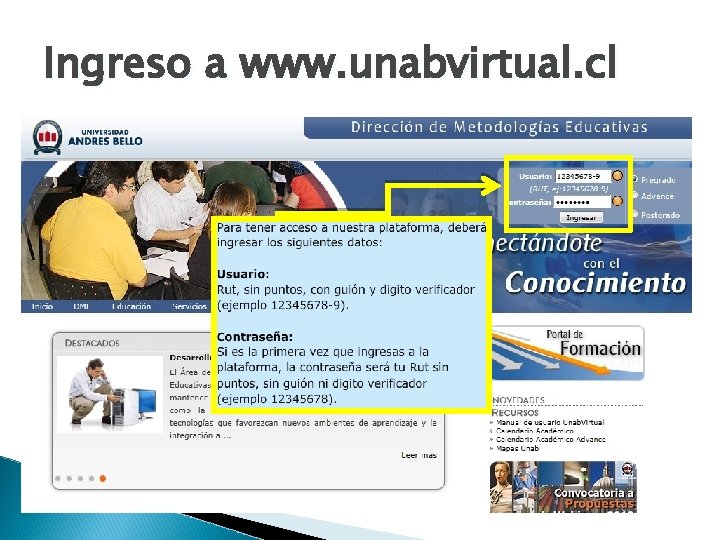 Ingreso a www. unabvirtual. cl 