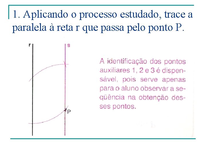 1. Aplicando o processo estudado, trace a paralela à reta r que passa pelo