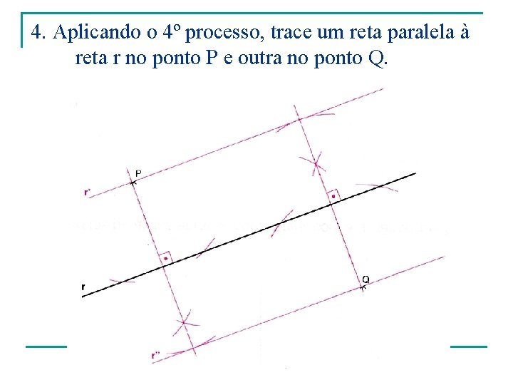 4. Aplicando o 4º processo, trace um reta paralela à reta r no ponto