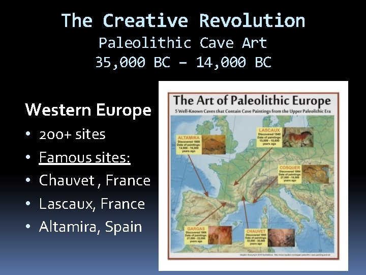 The Creative Revolution Paleolithic Cave Art 35, 000 BC – 14, 000 BC Western