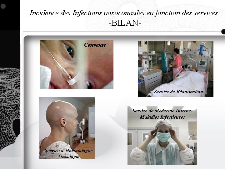 Incidence des Infections nosocomiales en fonction des services: -BILANCouveuse Service de Réanimation Service de