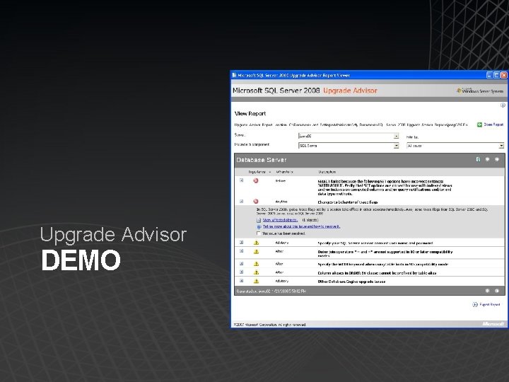 Upgrade Advisor DEMO 