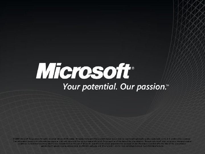 © 2008 Microsoft Corporation. All rights reserved. Microsoft, Windows Vista and other product names