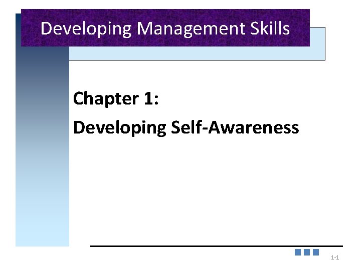 Developing Management Skills Chapter 1: Developing Self-Awareness 1 -1 1 