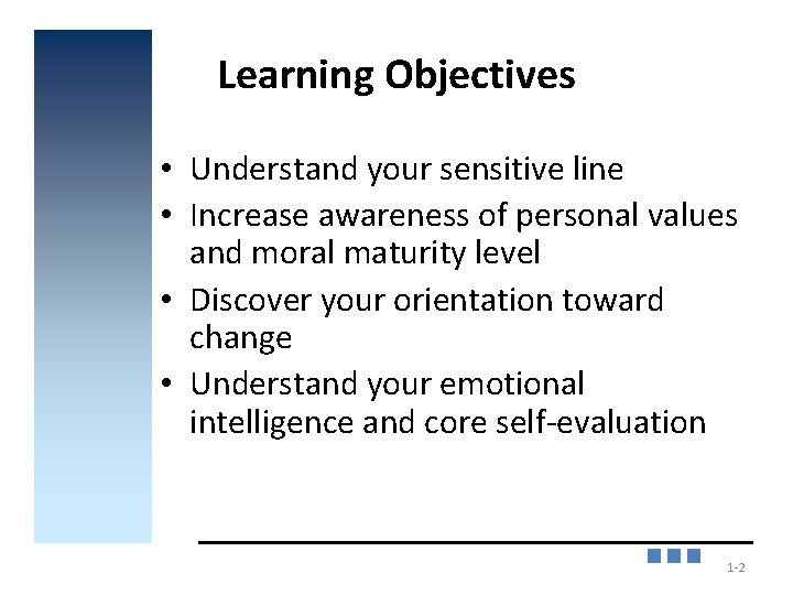 Learning Objectives • Understand your sensitive line • Increase awareness of personal values and