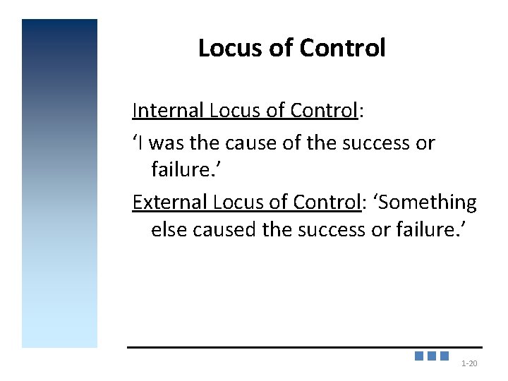 Locus of Control Internal Locus of Control: ‘I was the cause of the success