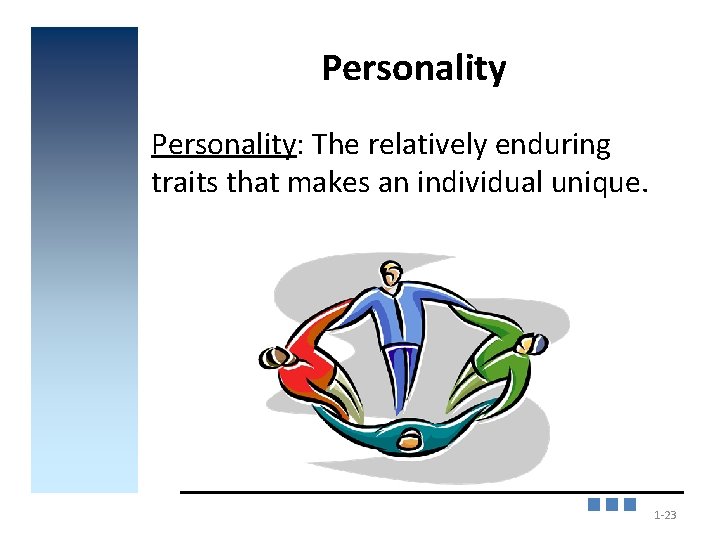 Personality: The relatively enduring traits that makes an individual unique. 1 -23 23 