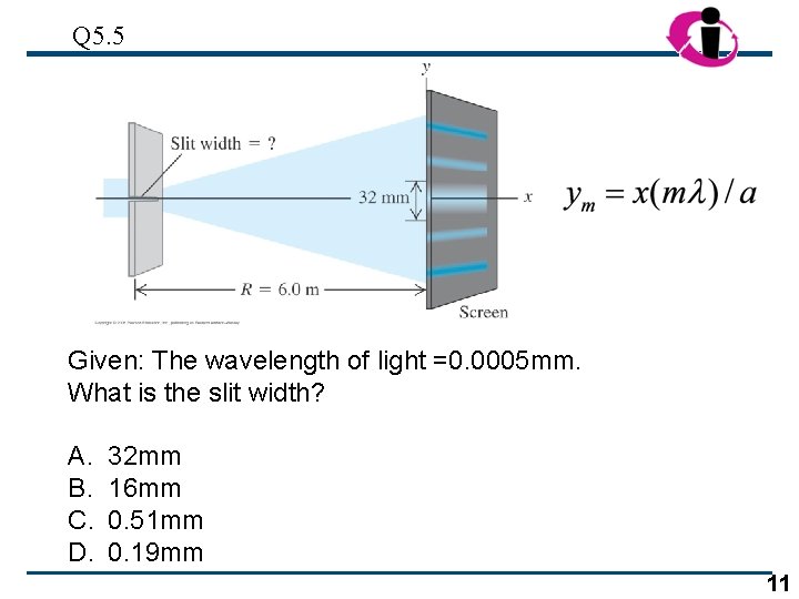 Q 5. 5 Given: The wavelength of light =0. 0005 mm. What is the