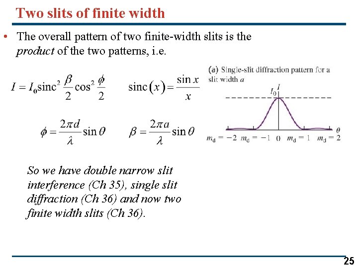 Two slits of finite width • The overall pattern of two finite-width slits is