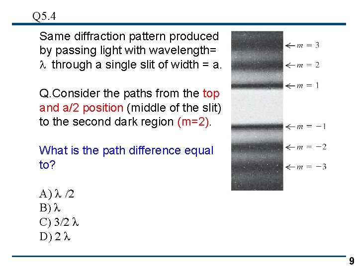 Q 5. 4 Same diffraction pattern produced by passing light with wavelength= l through