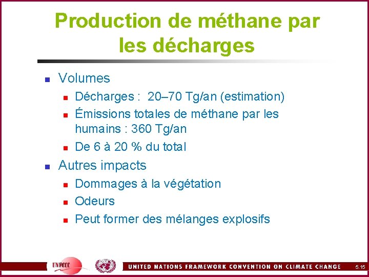 Production de méthane par les décharges n Volumes n n Décharges : 20– 70