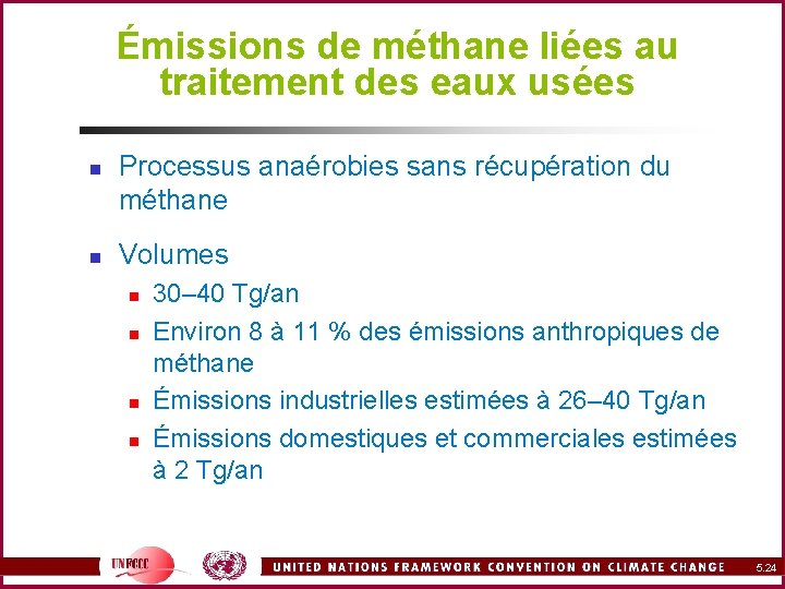 Émissions de méthane liées au traitement des eaux usées n n Processus anaérobies sans