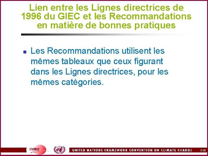 Lien entre les Lignes directrices de 1996 du GIEC et les Recommandations en matière