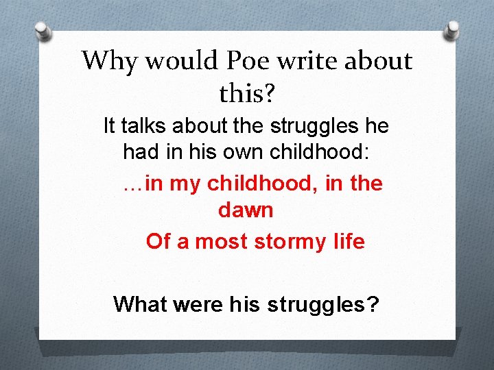 Why would Poe write about this? It talks about the struggles he had in