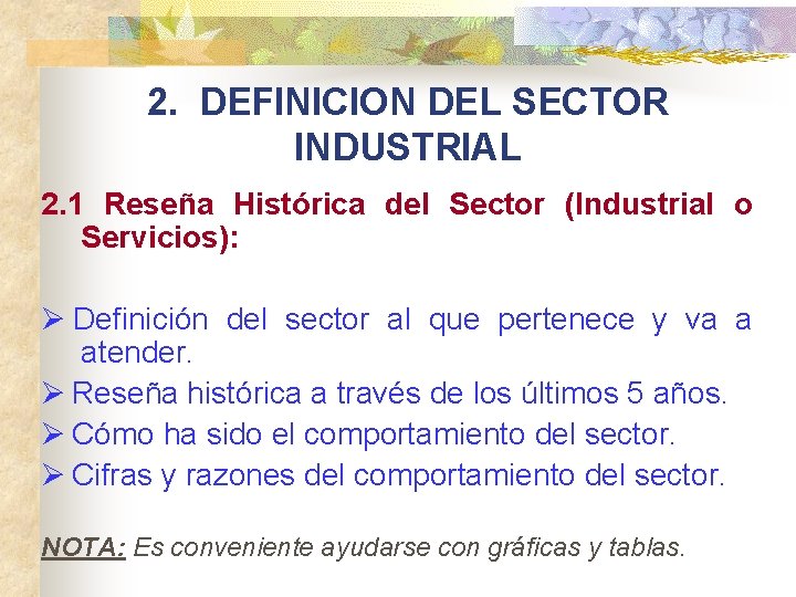 2. DEFINICION DEL SECTOR INDUSTRIAL 2. 1 Reseña Histórica del Sector (Industrial o Servicios):