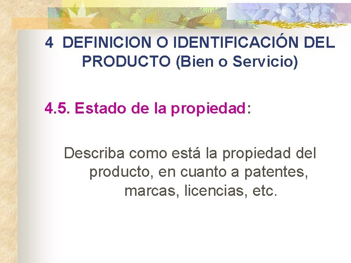 4 DEFINICION O IDENTIFICACIÓN DEL PRODUCTO (Bien o Servicio) 4. 5. Estado de la