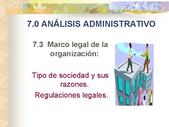 7. 0 ANÁLISIS ADMINISTRATIVO 7. 3 Marco legal de la organización: Tipo de sociedad