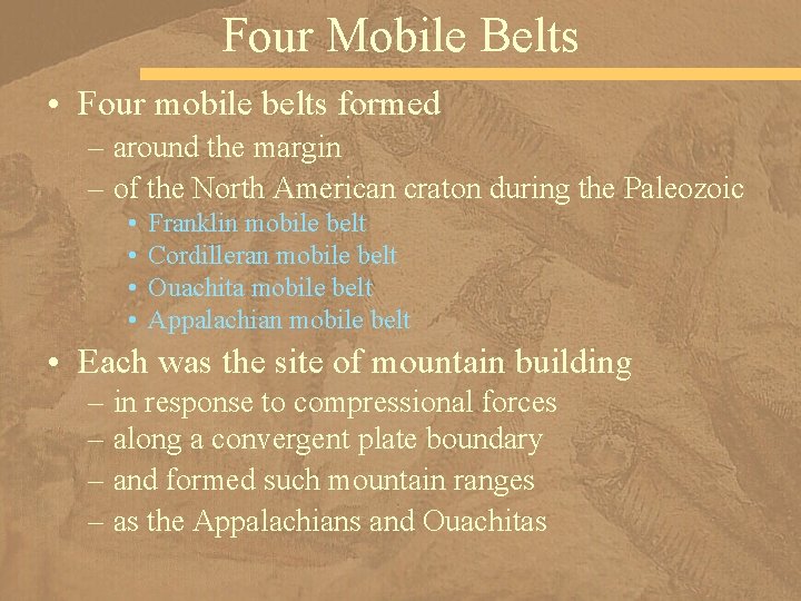 Four Mobile Belts • Four mobile belts formed – around the margin – of