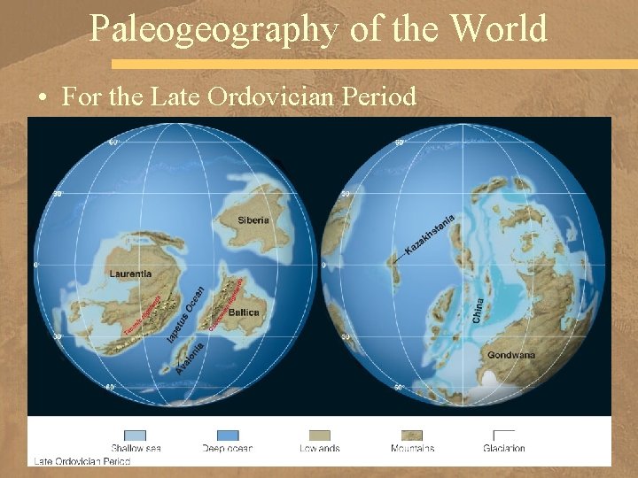 Paleogeography of the World • For the Late Ordovician Period 
