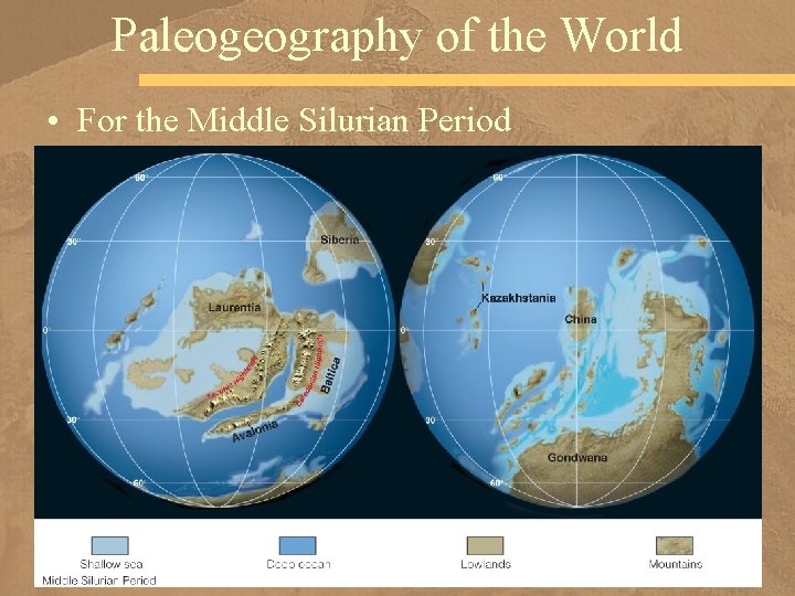 Paleogeography of the World • For the Middle Silurian Period 