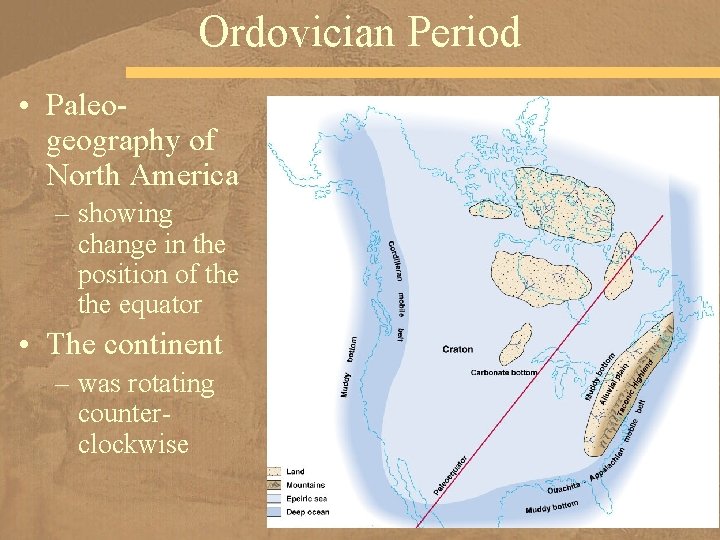 Ordovician Period • Paleogeography of North America – showing change in the position of