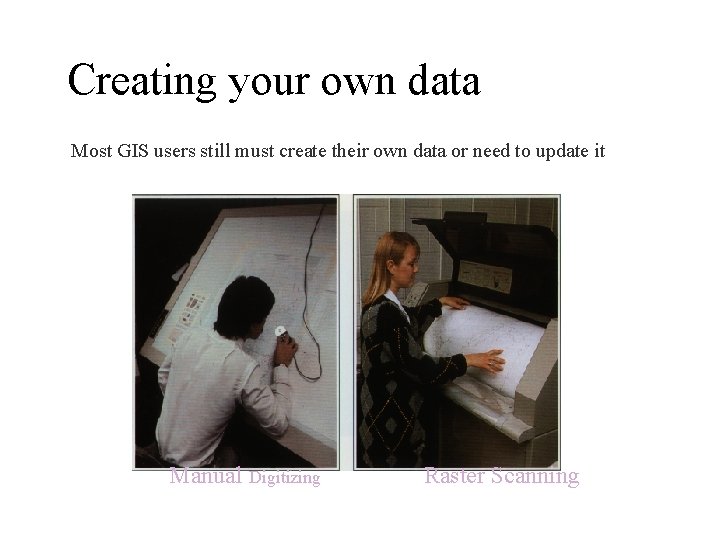 Creating your own data Most GIS users still must create their own data or