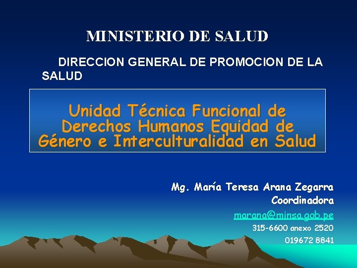 MINISTERIO DE SALUD DIRECCION GENERAL DE PROMOCION DE LA SALUD Unidad Técnica Funcional de