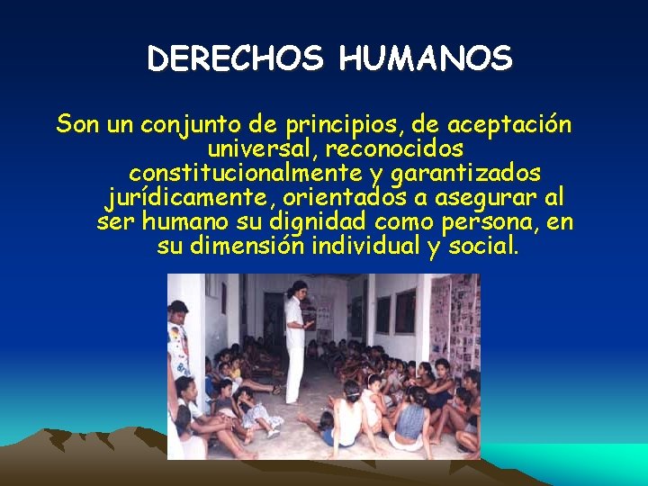 DERECHOS HUMANOS Son un conjunto de principios, de aceptación universal, reconocidos constitucionalmente y garantizados